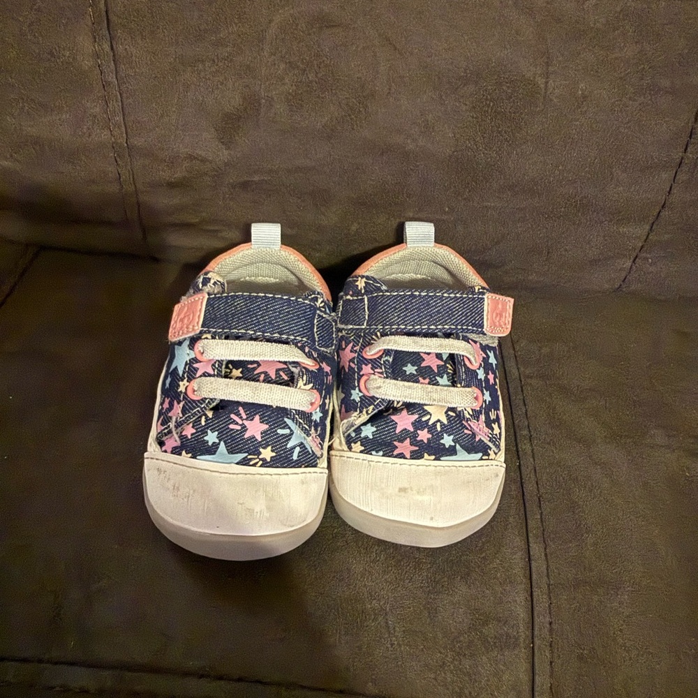 Stride Rite Navy Star Print Sneakers with Pink Accents